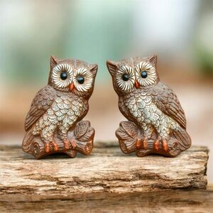 Vtg 70s Big Eyed Owl Family of 2 Wall Plaques Decor Foam Craft MCM Kitschy Retro